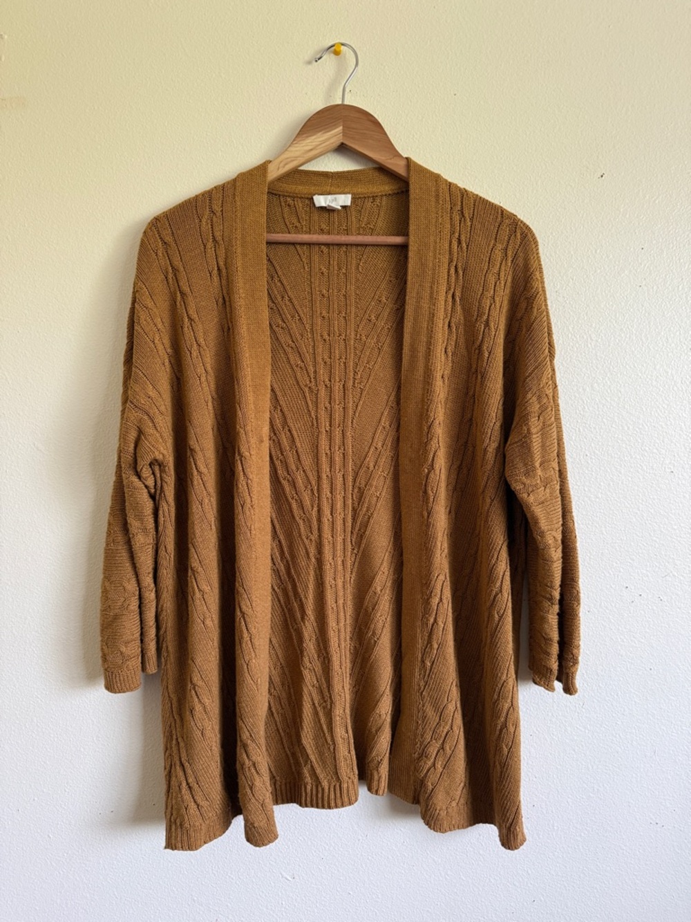 J. Jill Open-Front Cable Cardigan — Camel